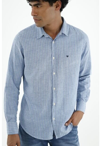 Camisa Azul Manga Larga Para Hombre