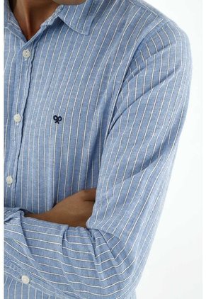 Camisa Azul Manga Larga Para Hombre