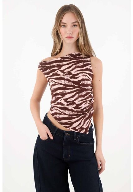 Tennis Camiseta Cuello Bandeja Y Manga Sisa Café Para Mujer