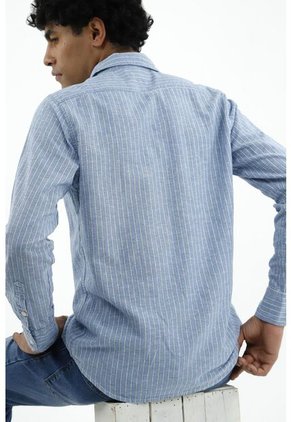 Camisa Azul Manga Larga Para Hombre