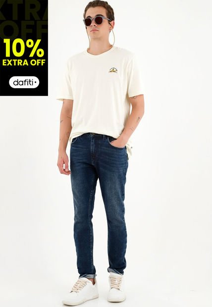 Camiseta Unisex Con Mini Bordado De Banana Crudo