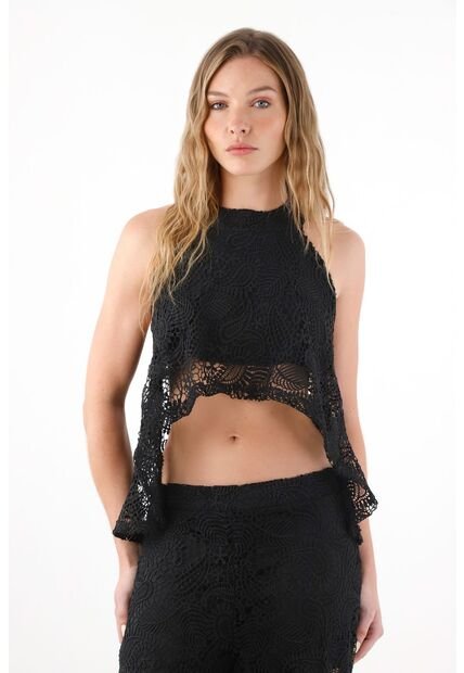 Tennis Camisa Amplia En Encaje Negra Para Mujer