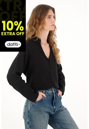 Tennis Camisa Negra Cuello Neru En 100% Lino Para Mujer