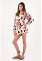 Tennis Bermuda Fit Relajado Con Estampado Floral Rojo En Poliéster Blanco Para Mujer de Tennis