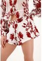 Tennis Bermuda Fit Relajado Con Estampado Floral Rojo En Poliéster Blanco Para Mujer de Tennis