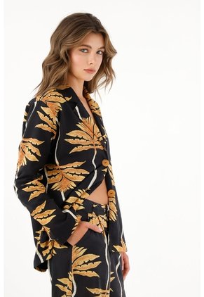Tennis Abrigo Negro Estampado De Silueta Amplia Para Mujer