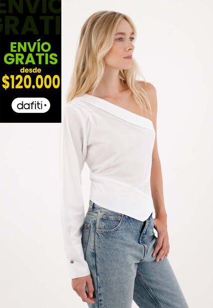 Tennis Camisa De Un Solo Hombro Blanca Para Mujer