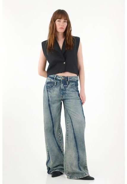Jean Wide Leg Multibolsillos Azul Para Mujer