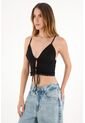 Tennis Crop En Rib Con Detalle De Encaje En El Ruedo Negro Para Mujer de Tennis