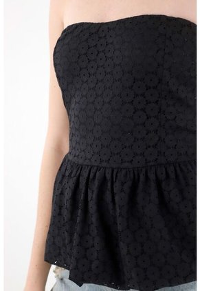 Tennis Camisa Strapless En Encaje Negra Para Mujer
