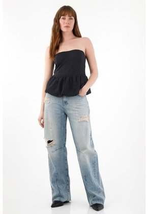 Tennis Camisa Strapless En Encaje Negra Para Mujer