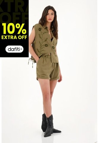 Chaleco Verde Con Manualidad Bordada En 100% Lino Para Mujer Tennis