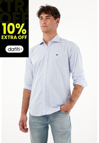 Camisa Azul A Rayas Para Hombre Tennis