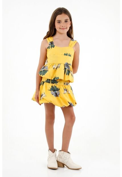 Falda Amarilla Tipo Globo Para Niña