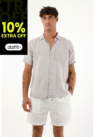 Tennis Camisa Gris Manga Corta En 100% Lino Para Hombre Tennis