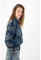 Tennis Chaqueta Bomber Fit Relajado Con Bordado Floral En Algodón Azul índigo Para Mujer de Tennis
