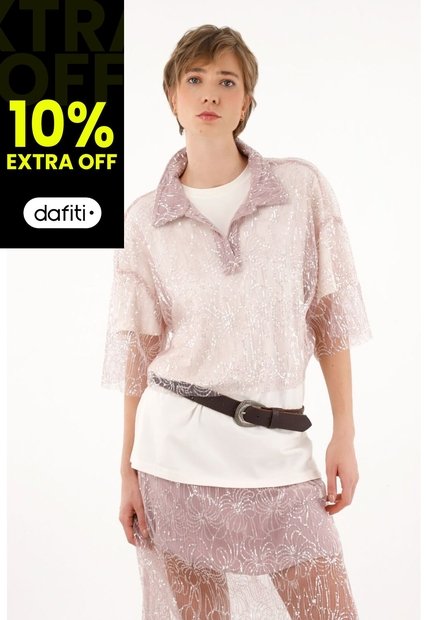 Tennis Camisa Morada Con Transparencia Y Lentejuelas Para Mujer