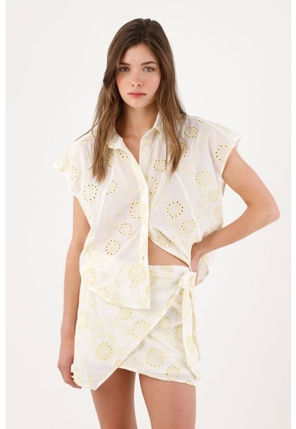 Tennis Camisa Sin Mangas Relajadas Con Bordado Floral Blanco Para Mujer
