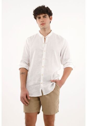 Tennis Camisa Cuello Neru Blanca En 100% Lino Para Hombre Tennis
