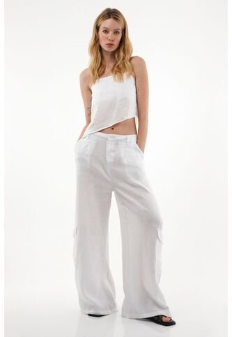 Tennis Pantalón Wide Leg En 100% Lino Blanco Para Mujer Tennis