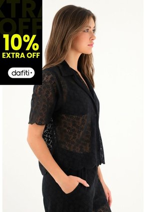 Tennis Camisa Tipo Bowling En Encaje Negra Para Mujer