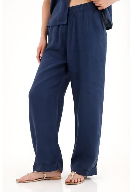 Pantalón Con Pretina Elástica En 100% Lino Para Mujer