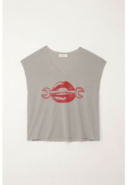 Tennis Camiseta Básica Estampada Manga Corta Gris Para Mujer