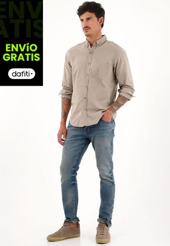 Tennis Camisa Oxford Manga Larga Café Para Hombre Tennis