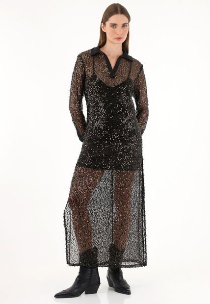 Vestido Con Transparencia Y Brillo Para Mujer