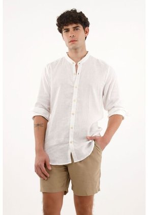 Tennis Camisa Cuello Neru Blanca En 100% Lino Para Hombre