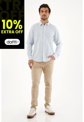 Camisa Azul A Rayas Manga Larga Para Hombre Tennis