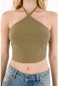 Tennis Camiseta Crop Cuello Halter Verde Para Mujer de Tennis