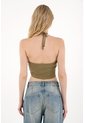 Tennis Camiseta Crop Cuello Halter Verde Para Mujer de Tennis