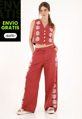 Tennis Pantalón Recto Con Manualidad Rojo Para Mujer Tennis