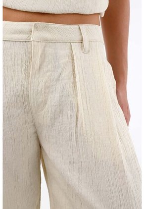 Tennis Pantalón Para Mujer De Poliéster Beige Wide Leg Con Textura Arrugada