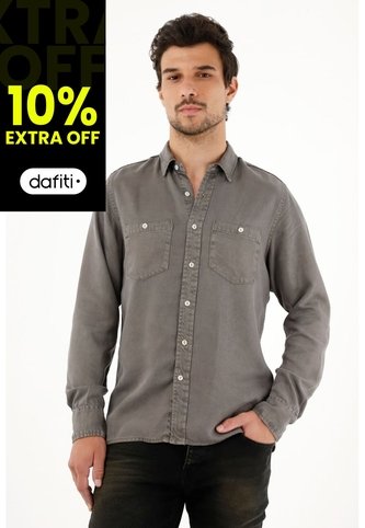 Tennis Camisa Clásica Gris Con Bolsillos Delanteros Para Hombre Tennis