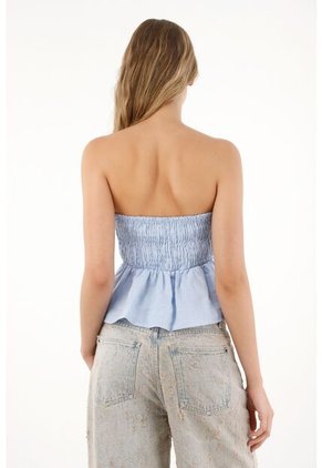 Tennis Camisa Strapless En 100% Lino Azul Para Mujer