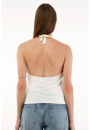 Tennis Camiseta Tejida Crudo Con Apliques De Brillo Para Mujer