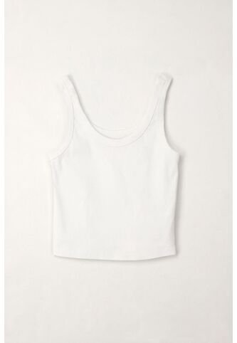Tennis Camiseta Crop En Rib Blanca De Ajuste Cómodo Para Mujer Tennis