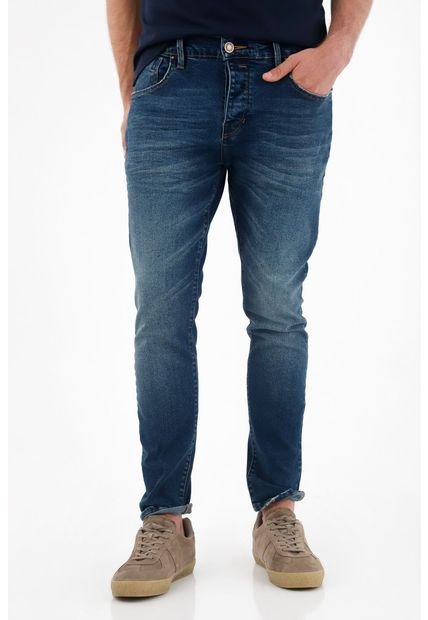 Jean Skinny Tiro Medio Azul Para Hombre