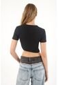 Tennis Camiseta Manga Corta En Rib Negra Para Mujer de Tennis