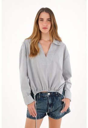 Tennis Camisa De Rayas Con Recogido En Ruedo Para Mujer