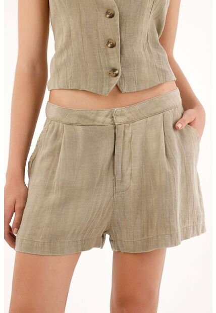 Short De Tiro Alto Con Prenses Café Para Mujer