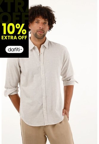 Camisa Café A Rayas Manga Larga Para Hombre Tennis