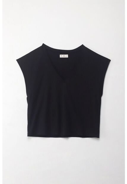 Tennis Camiseta Manga Sisa Negra Para Mujer