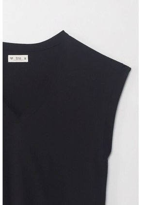 Tennis Camiseta Manga Sisa Negra Para Mujer