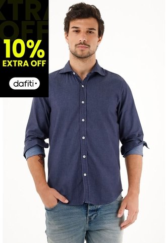 Tennis Camisa Azul Oscura Regular Fit Preteñida Para Hombre Tennis