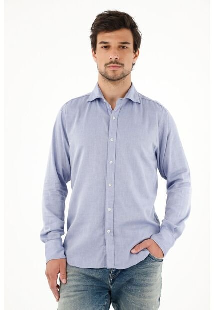 Tennis Camisa Azul Con Diseño Preteñido Manga Larga Para Hombre