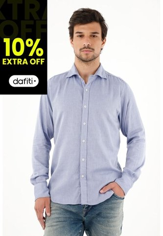 Tennis Camisa Azul Con Diseño Preteñido Manga Larga Para Hombre Tennis