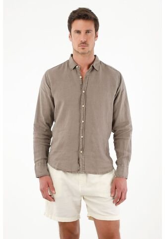 Camisa Café 100% Lino Para Hombre Tennis